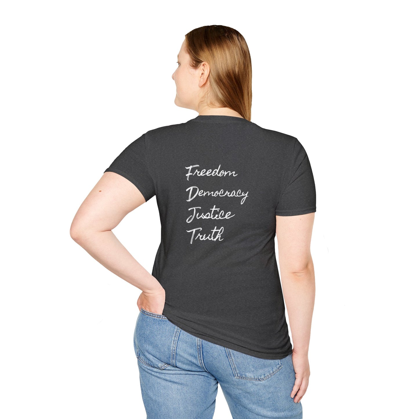 Freedom & Justice Unisex Softstyle T-Shirt, Social Justice Tee, Inspirational Graphic Shirt, Minimalist Apparel, Everyday Wear