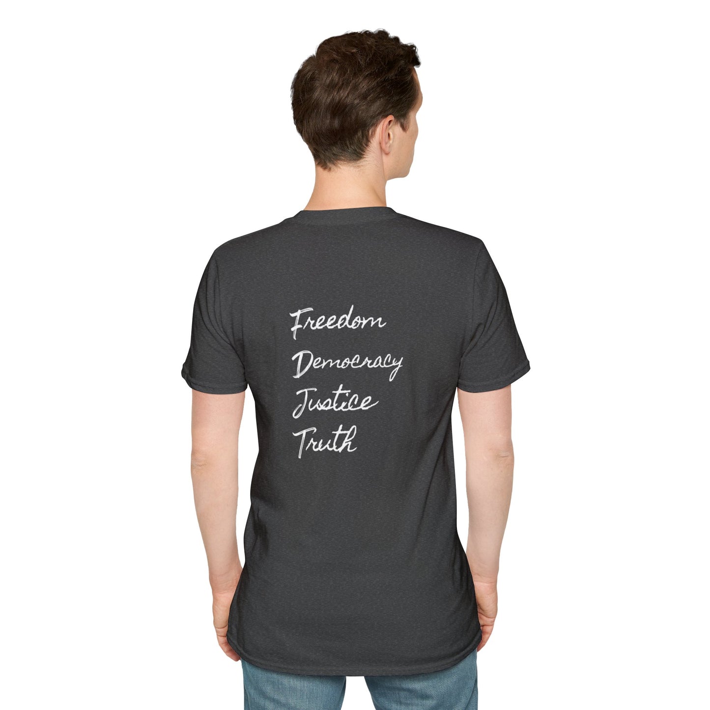 Freedom & Justice Unisex Softstyle T-Shirt, Social Justice Tee, Inspirational Graphic Shirt, Minimalist Apparel, Everyday Wear
