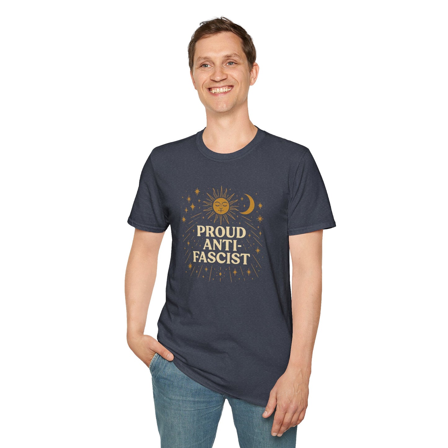 Proud Anti-Fascist – Celestial Sun & Moon Edition Unisex Softstyle Tee