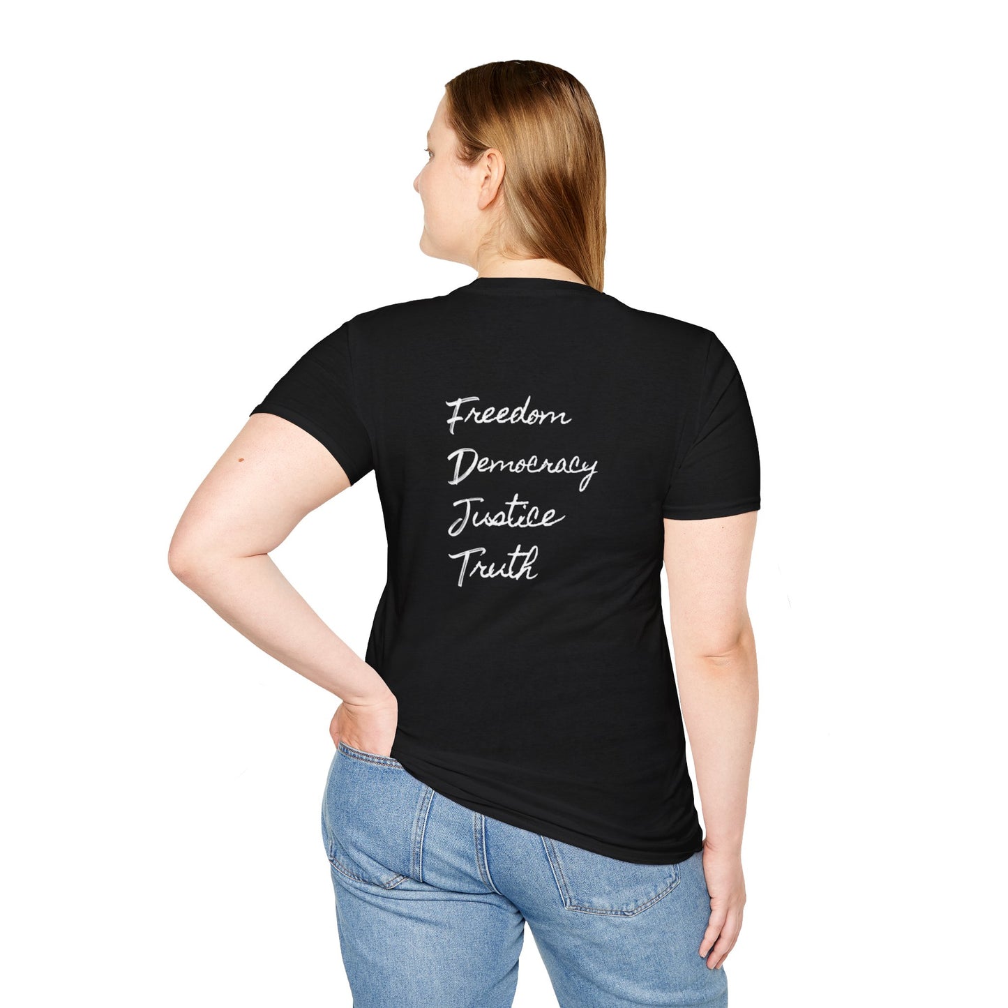 Freedom & Justice Unisex Softstyle T-Shirt, Social Justice Tee, Inspirational Graphic Shirt, Minimalist Apparel, Everyday Wear