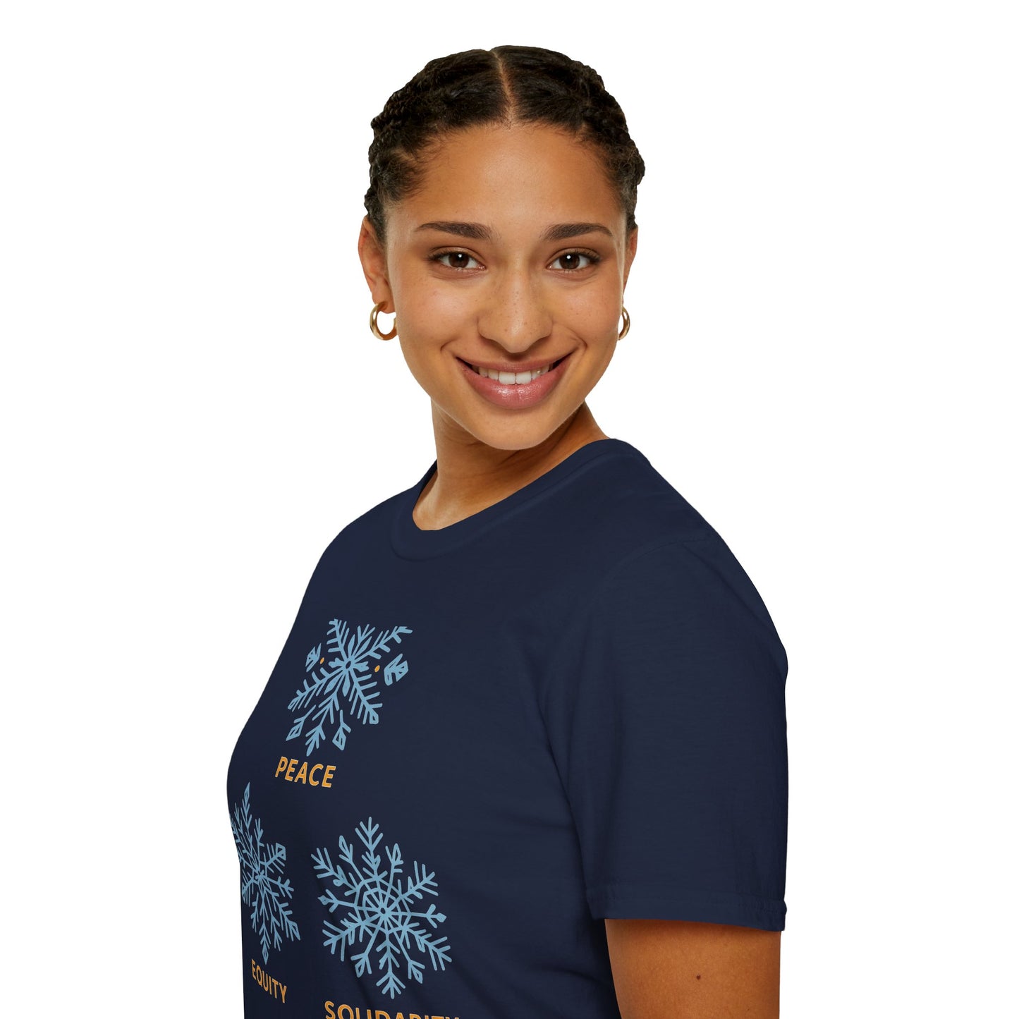 Peace Equity Solidarity – Winter Values Glow Tee