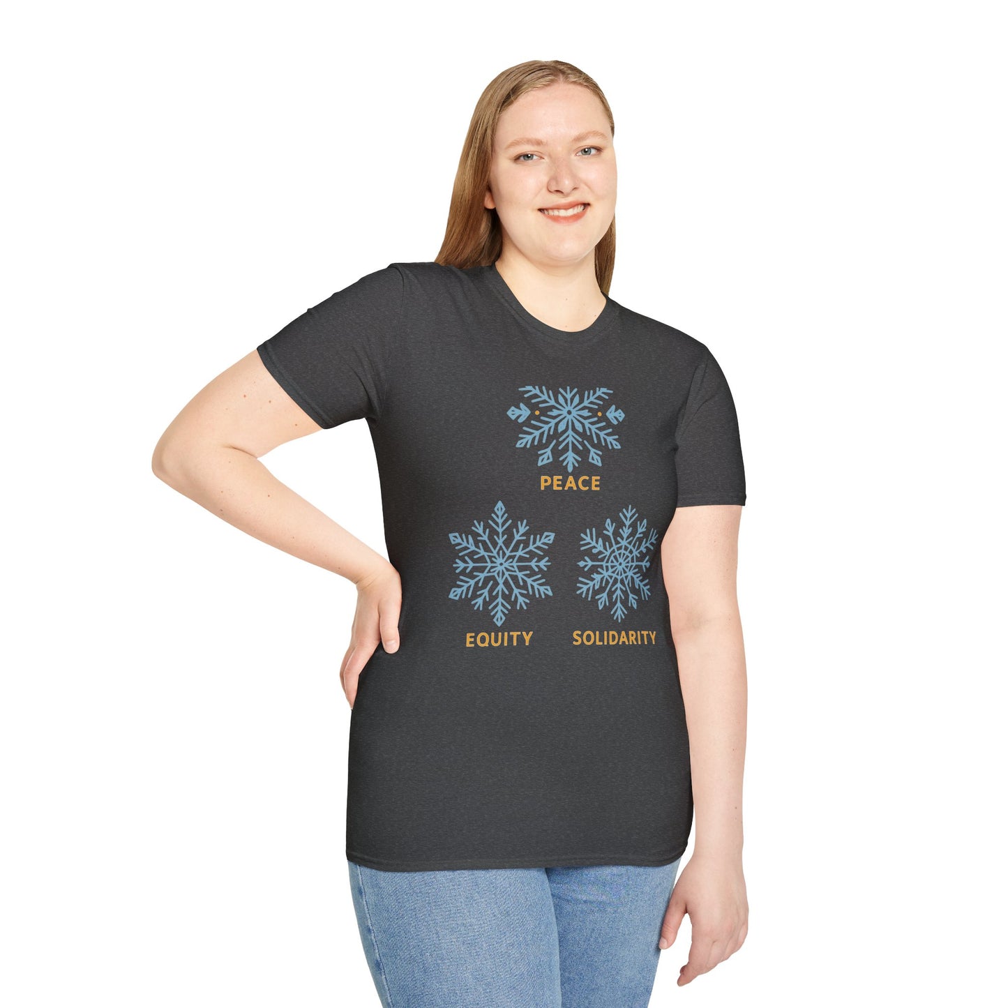 Peace Equity Solidarity – Winter Values Glow Tee