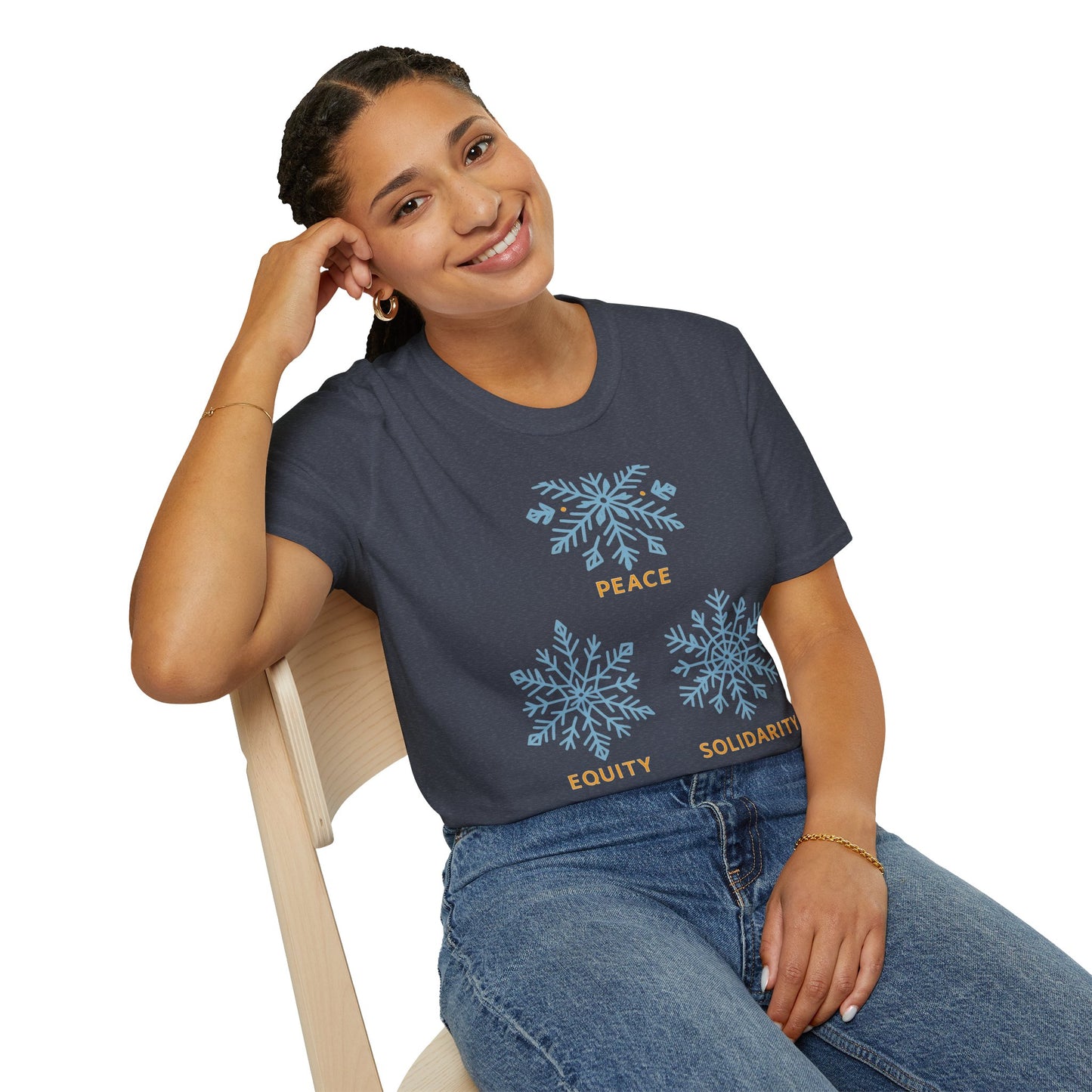 Peace Equity Solidarity – Winter Values Glow Tee