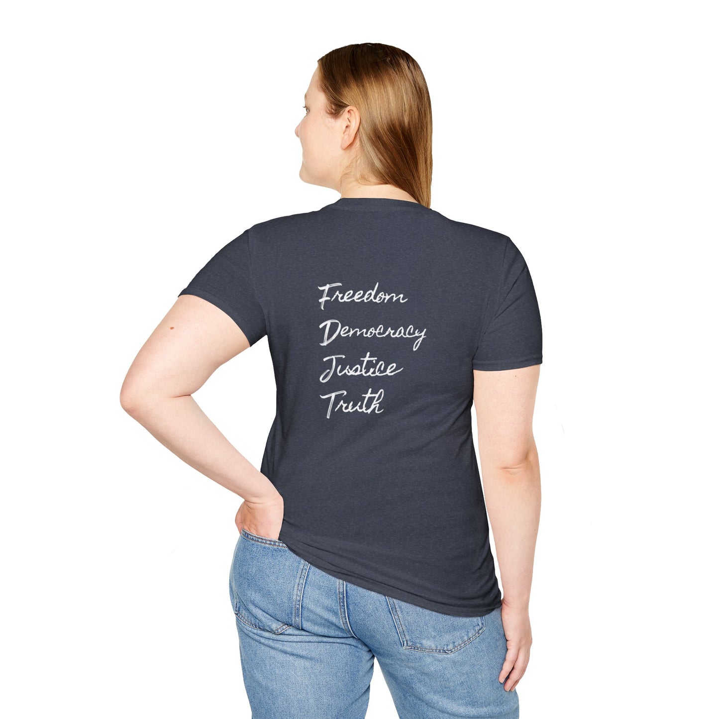 Freedom & Justice Unisex Softstyle T-Shirt, Social Justice Tee, Inspirational Graphic Shirt, Minimalist Apparel, Everyday Wear