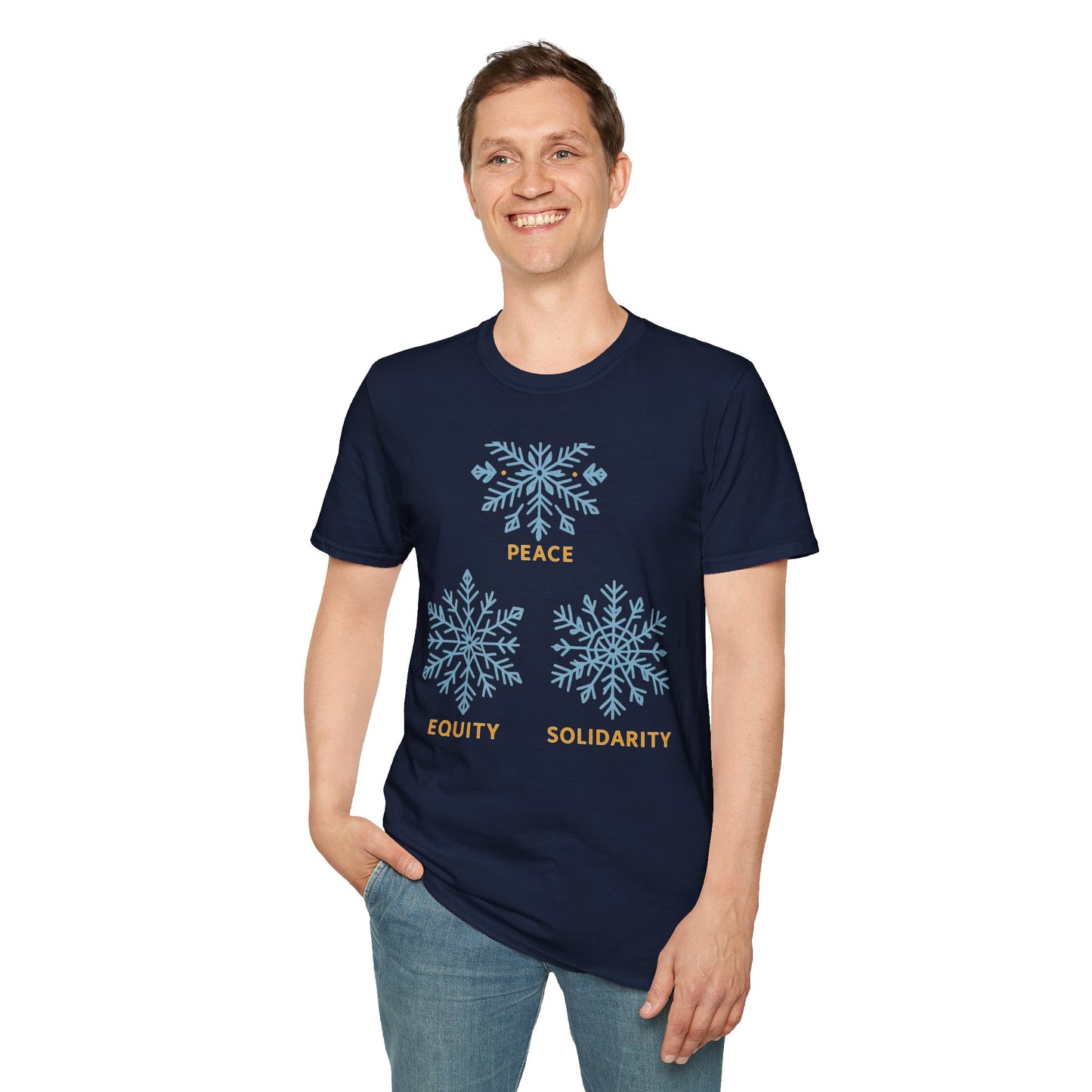 Peace Equity Solidarity – Winter Values Glow Tee